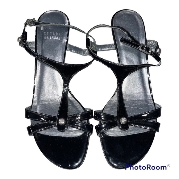 Stuart Weitzman Black Patent T Strap Sandals 6.5 - Picture 3 of 7